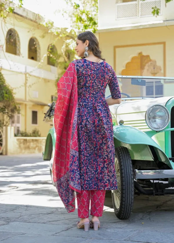 Multicolor_&_Navy_Blue_Kurta_Pant_Dupatta_Set_For_Women