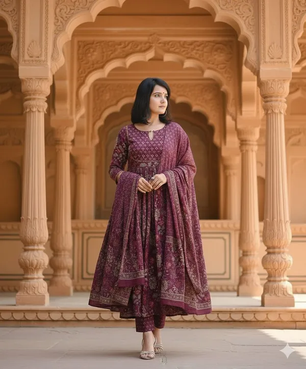 Maroon_Kurta_Pant_Dupatta_Set_For_Women