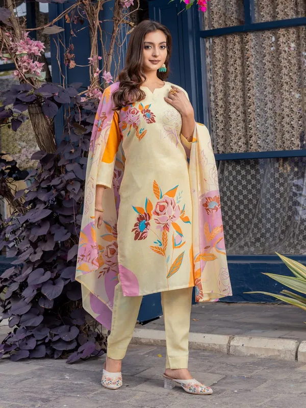 Yellow_&_Cream_Kurta_Pant_Dupatta_Set_For_Women