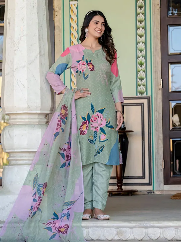 Green_&_Mehendi_Kurta_Pant_Dupatta_Set_For_Women