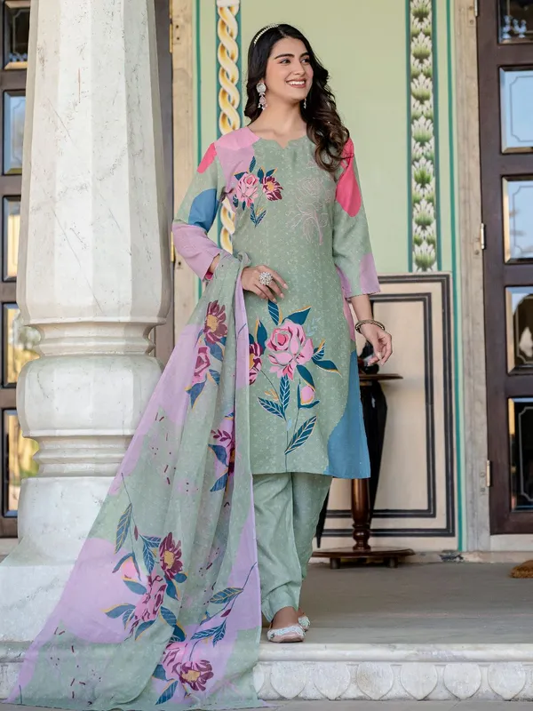 Green_&_Mehendi_Kurta_Pant_Dupatta_Set_For_Women