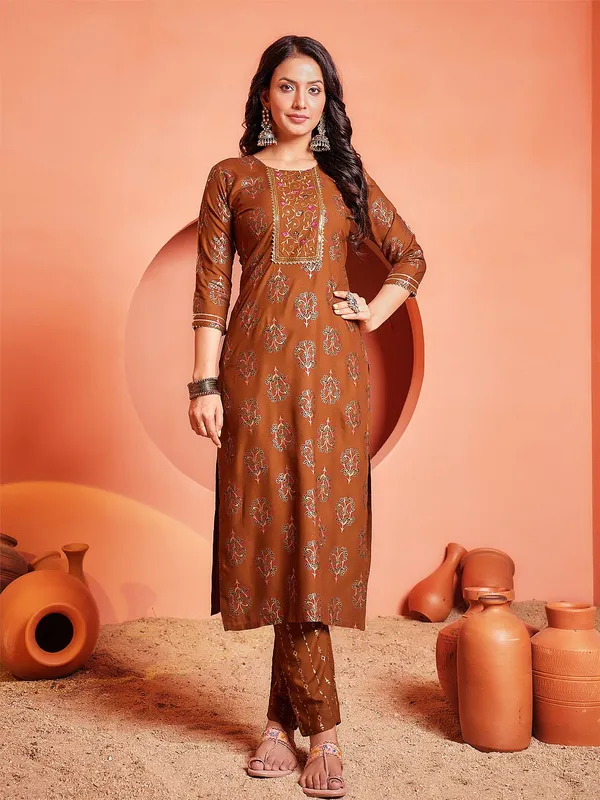 Brown_&_Rust_Kurta_Palazzo_Set_For_Women
