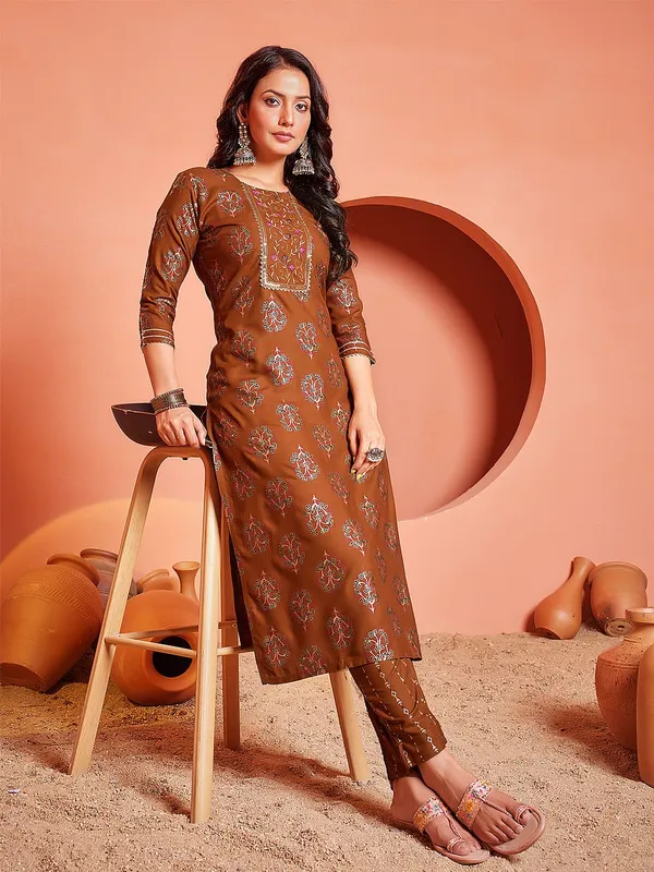 Brown_&_Rust_Kurta_Palazzo_Set_For_Women