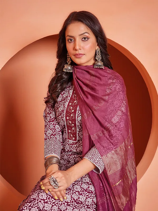 Maroon_Kurta_Pant_Dupatta_Set_For_Women