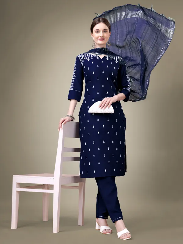 Dark_Blue_&_Navy_Blue_Kurti_Pant_Dupatta_Set_For_Women