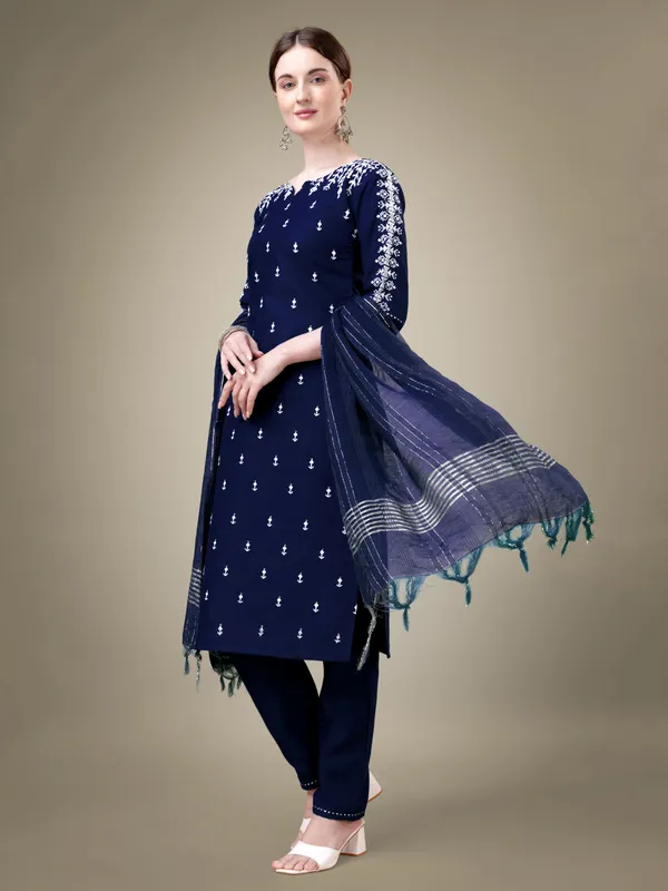 Dark_Blue_&_Navy_Blue_Kurti_Pant_Dupatta_Set_For_Women