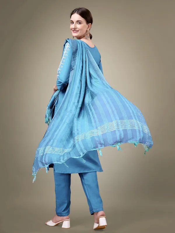 Light_Blue_&_Sky_Blue_Kurti_Pant_Dupatta_Set_For_Women