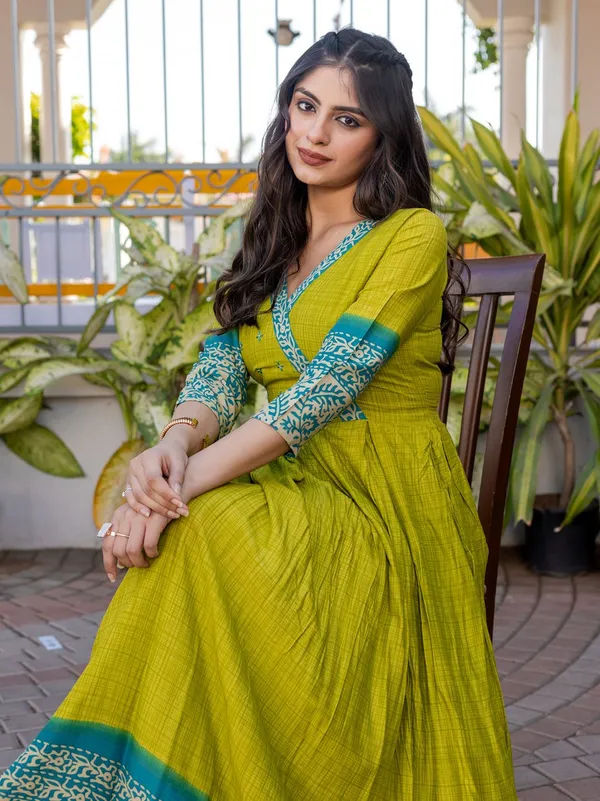 Green_&_Parrot_Green_Printed_Anarkali_Kurta_For_Women