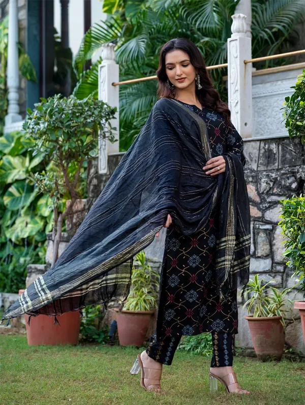 Dark_Blue_&_Black_Printed_Kurta,_Salwar_&_Dupatta_Set