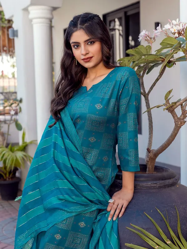 Blue_&_Rama_Printed_Kurta,_Salwar_&_Dupatta_Set