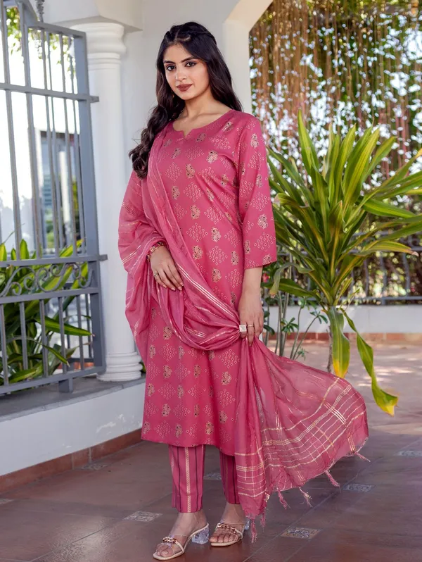 Pink_&_Wine_Printed_Kurta,_Salwar_&_Dupatta_Set