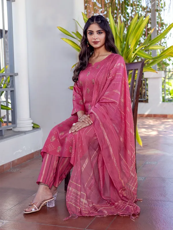 Pink_&_Wine_Printed_Kurta,_Salwar_&_Dupatta_Set