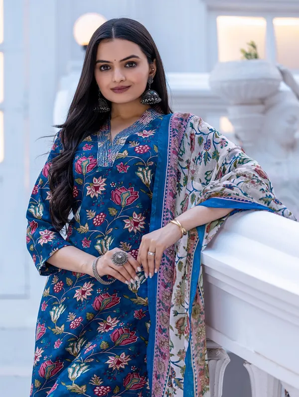 Dark_Blue_&_Navy_Blue_Floral_Print_Kurta,_Salwar_&_Dupatta_Set