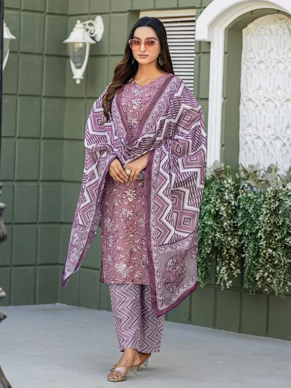 Purple_&_Lavender_Printed_Kurta,_Salwar_&_Dupatta_Set