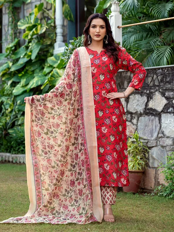 Red_Floral_Print_Kurta,_Salwar_&_Dupatta_Set