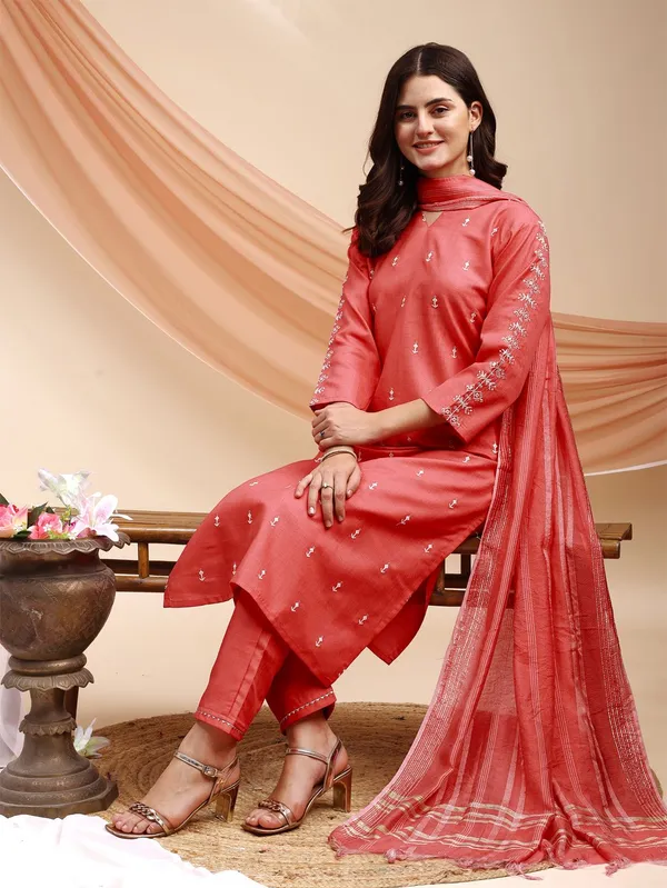 Orange_&_Coral_Embroidered_Kurta,_Churidar_&_Dupatta_Set