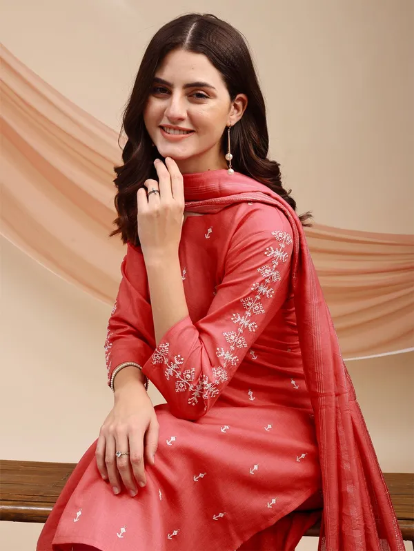 Orange_&_Coral_Embroidered_Kurta,_Churidar_&_Dupatta_Set