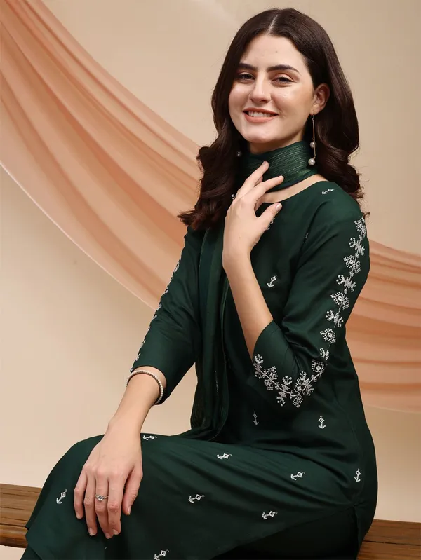 Dark_Green_Embroidered_Kurta,_Churidar_&_Dupatta_Set