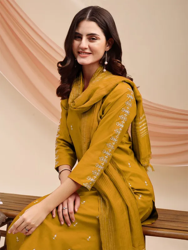 Yellow_&_Golden_Embroidered_Kurta,_Churidar_&_Dupatta_Set