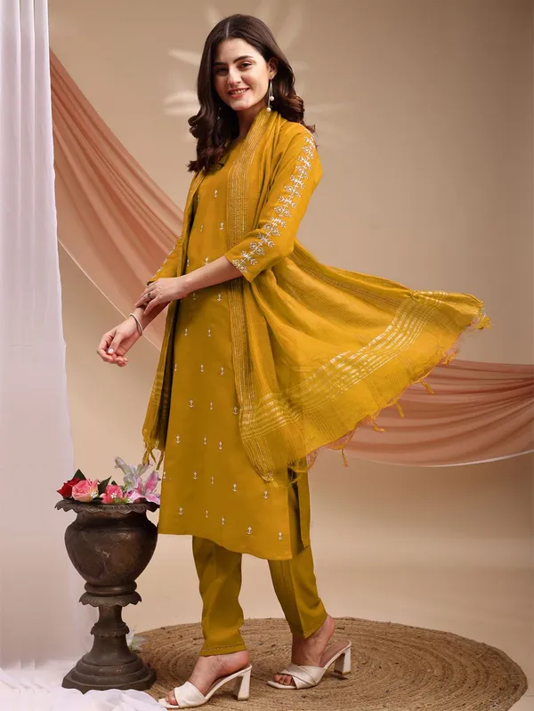 Yellow_&_Golden_Embroidered_Kurta,_Churidar_&_Dupatta_Set