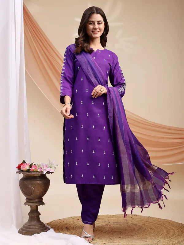 Purple_&_Jamun_Embroidered_Kurta,_Churidar_&_Dupatta_Set