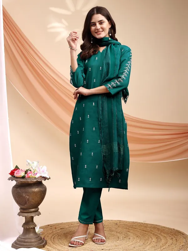Green_&_Rama_Embroidered_Kurta,_Churidar_&_Dupatta_Set