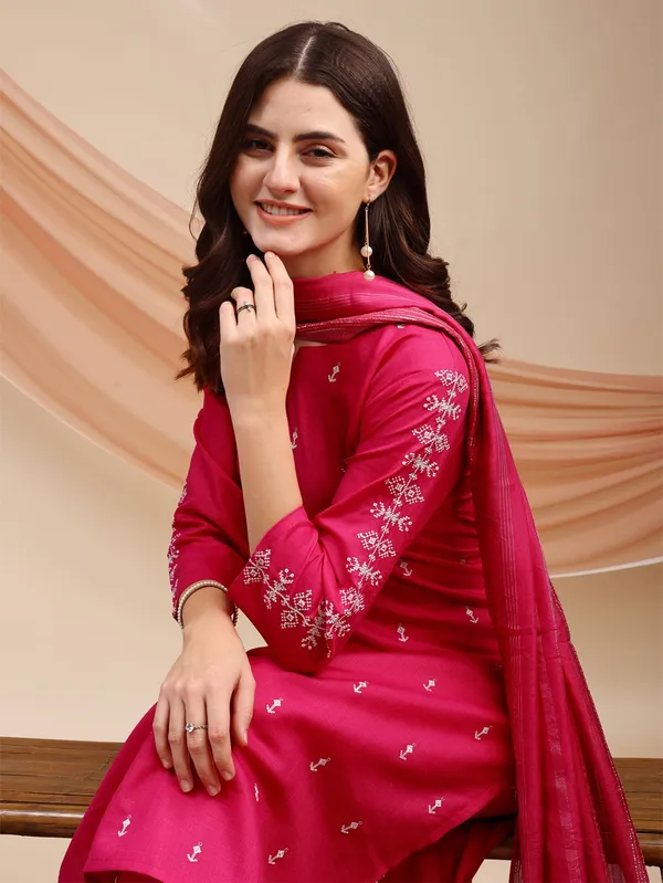 Pink_&_Rani_Embroidered_Kurta,_Churidar_&_Dupatta_Set