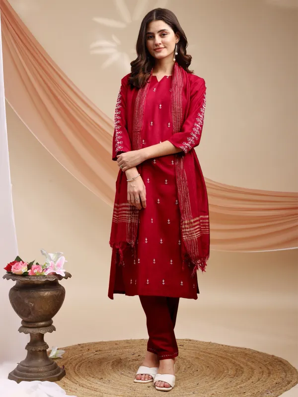 Red_&_Maroon_Embroidered_Kurta,_Churidar_&_Dupatta_Set