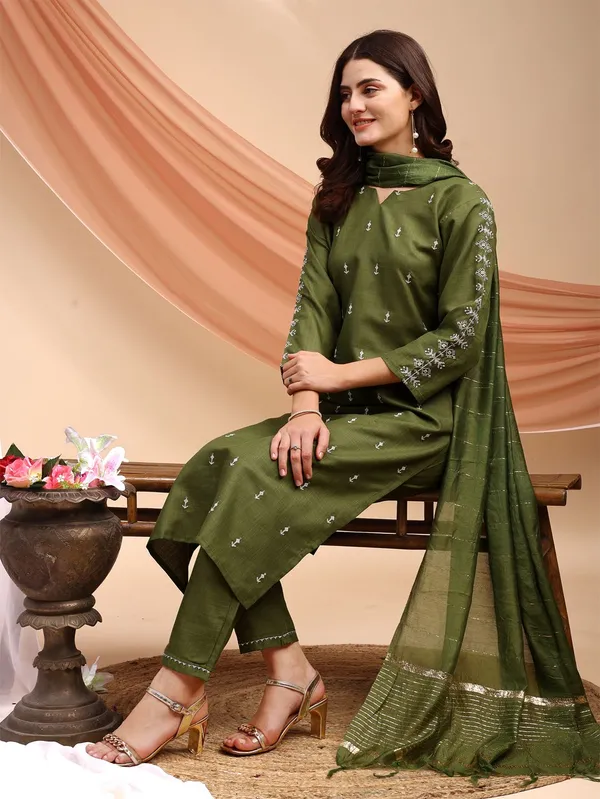 Green_&_Mehendi_Embroidered_Kurta,_Churidar_&_Dupatta_Set