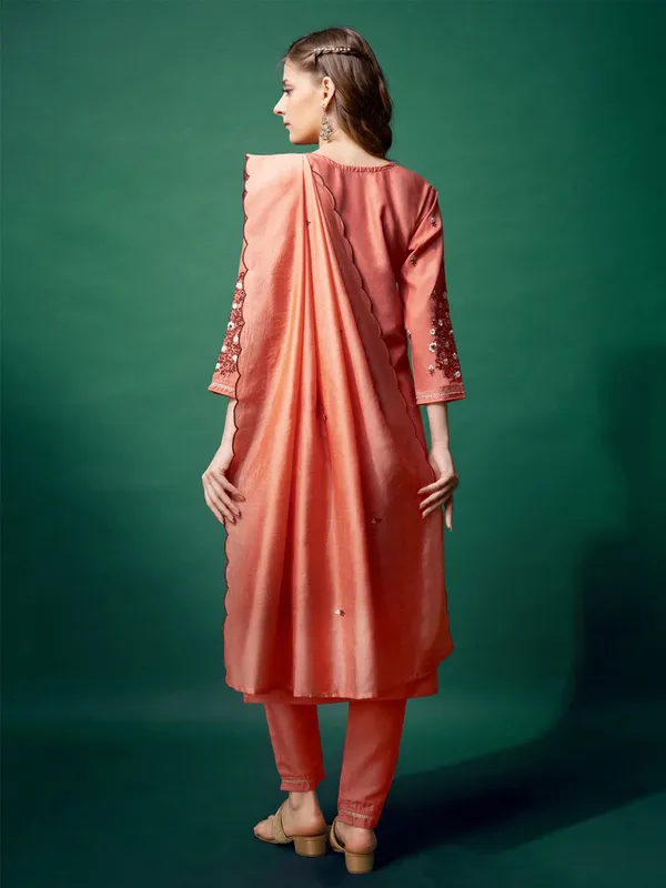 Orange_&_Coral_Embroidered_Kurta,_Trouser/Pant_&_Dupatta_Set