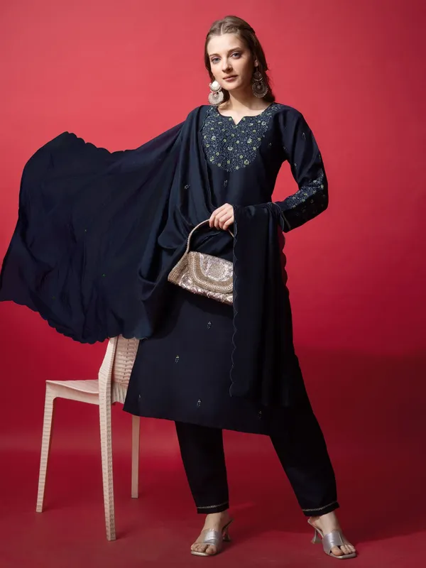 Dark_Blue_&_Navy_Blue_Embroidered_Kurta,_Trouser/Pant_&_Dupatta_Set