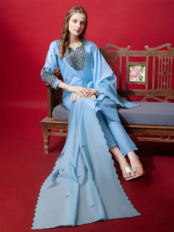 Light_Blue_&_Sky_Blue_Embroidered_Kurta,_Trouser/Pant_&_Dupatta_Set