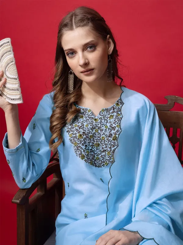 Light_Blue_&_Sky_Blue_Embroidered_Kurta,_Trouser/Pant_&_Dupatta_Set