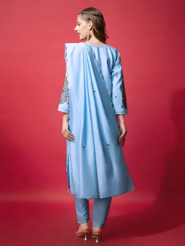 Light_Blue_&_Sky_Blue_Embroidered_Kurta,_Trouser/Pant_&_Dupatta_Set