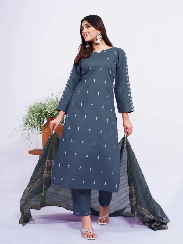 Grey_Embroidered_Kurta,_Trouser/Pant_&_Dupatta_Set