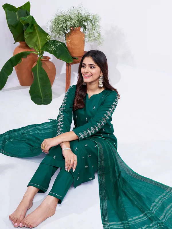 Green_&_Rama_Embroidered_Kurta,_Trouser/Pant_&_Dupatta_Set