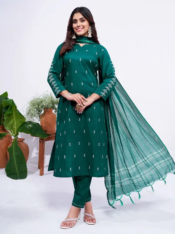 Green_&_Rama_Embroidered_Kurta,_Trouser/Pant_&_Dupatta_Set