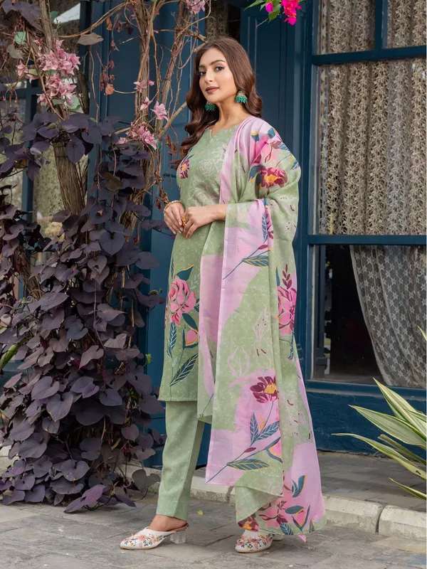 Green_&_Mehendi_Printed_Kurta,_Trouser/Pant_&_Dupatta_Set