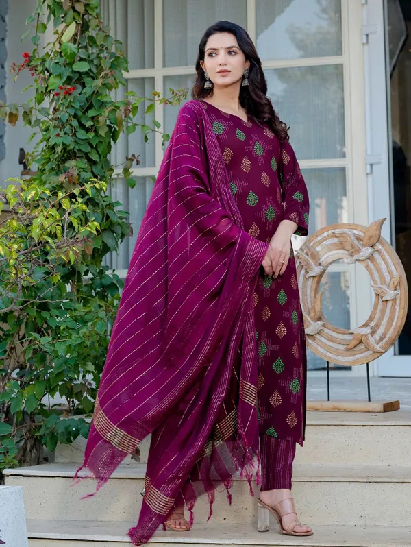 Purple_Printed_Kurta,_Salwar_&_Dupatta_Set