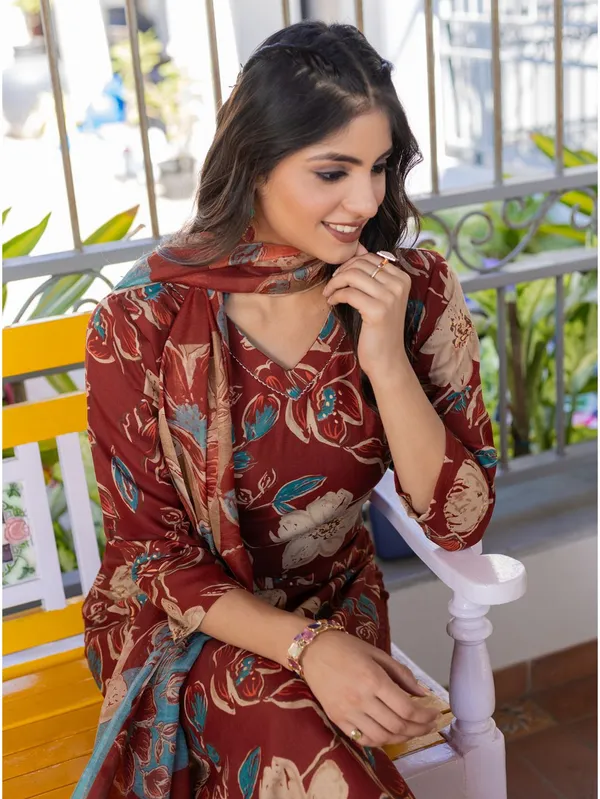 Brown_&_Rust_Printed_Kurta,_Churidar_&_Dupatta_Set