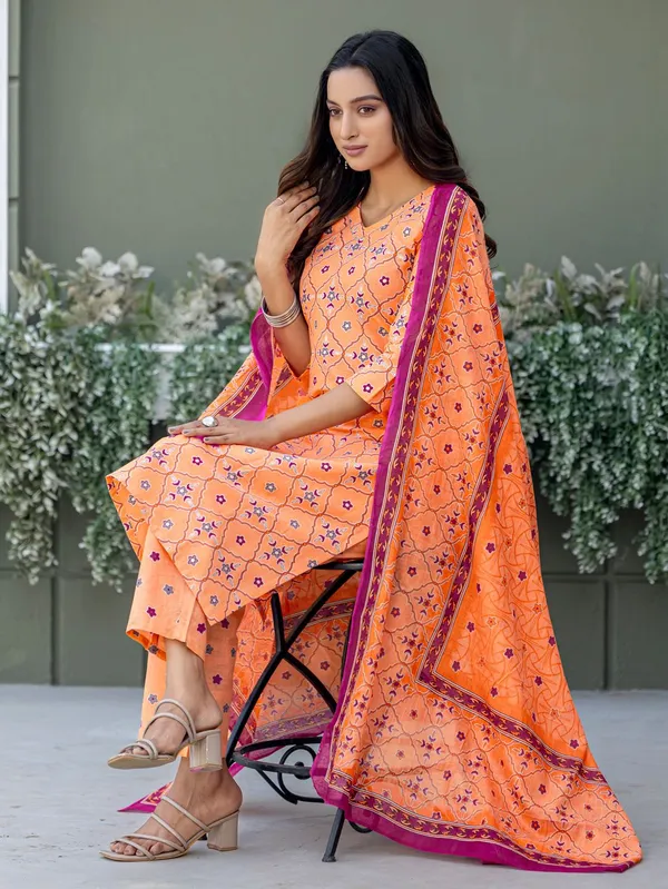Orange_&_Coral_Printed_Kurta,_Salwar_&_Dupatta_Set