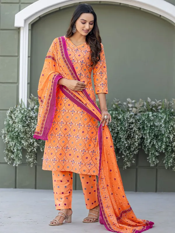 Orange_&_Coral_Printed_Kurta,_Salwar_&_Dupatta_Set