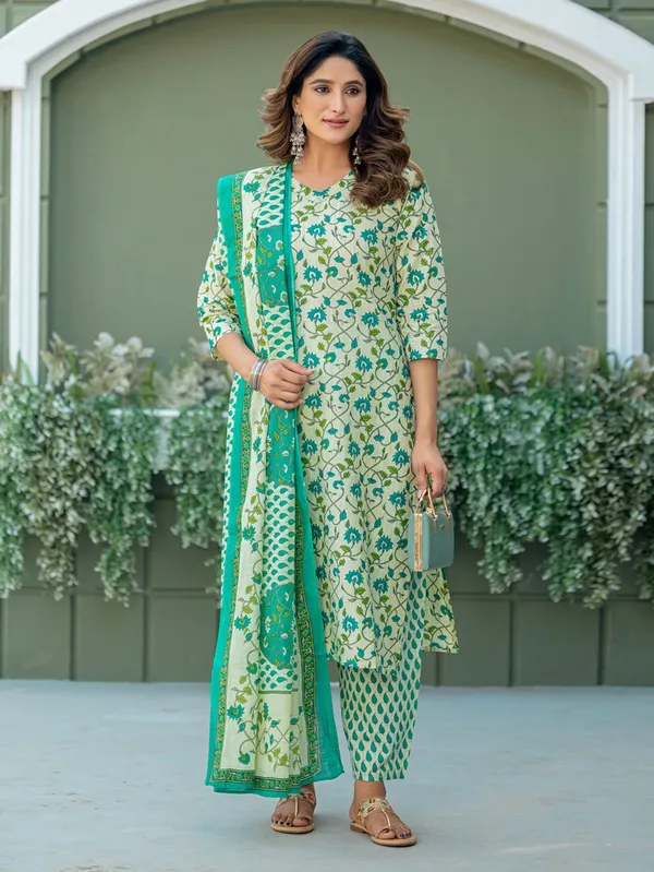 Green_&_Pista_Printed_Kurta,_Salwar_&_Dupatta_Set