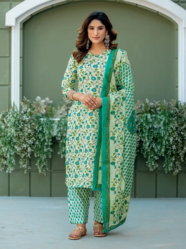Green_&_Pista_Printed_Kurta,_Salwar_&_Dupatta_Set