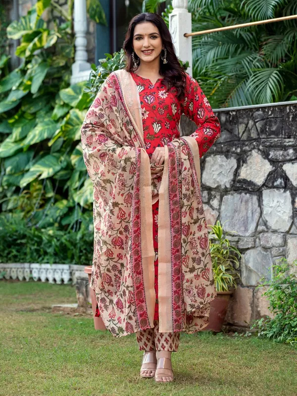 Red_Floral_Print_Kurta,_Salwar_&_Dupatta_Set