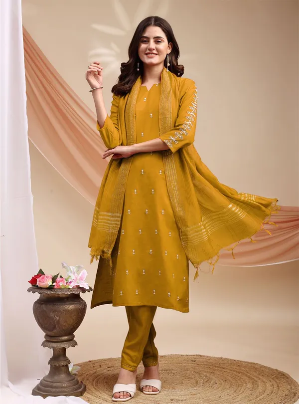 Yellow_&_Golden_Embroidered_Kurta,_Churidar_&_Dupatta_Set