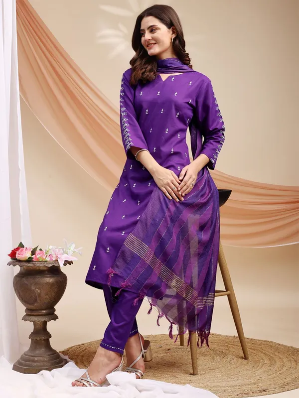 Purple_&_Jamun_Embroidered_Kurta,_Churidar_&_Dupatta_Set