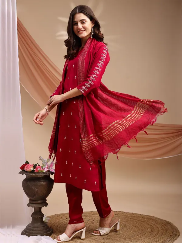 Maroon_Embroidered_Kurta,_Churidar_&_Dupatta_Set