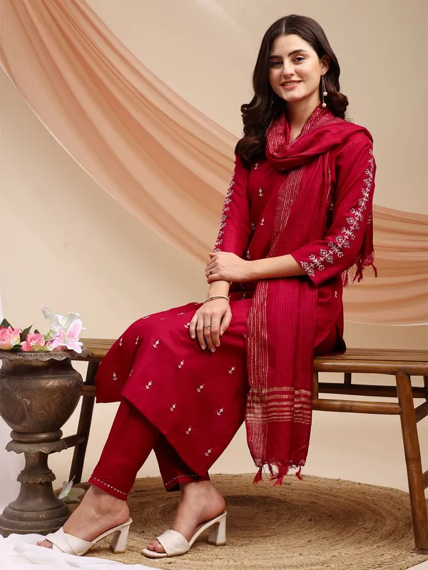 Maroon_Embroidered_Kurta,_Churidar_&_Dupatta_Set