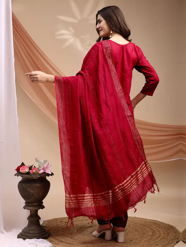 Maroon_Embroidered_Kurta,_Churidar_&_Dupatta_Set
